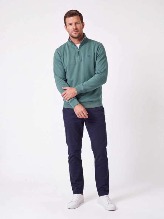 Sweat col montant zippé en maille coton toucher peau de pêche - Vert