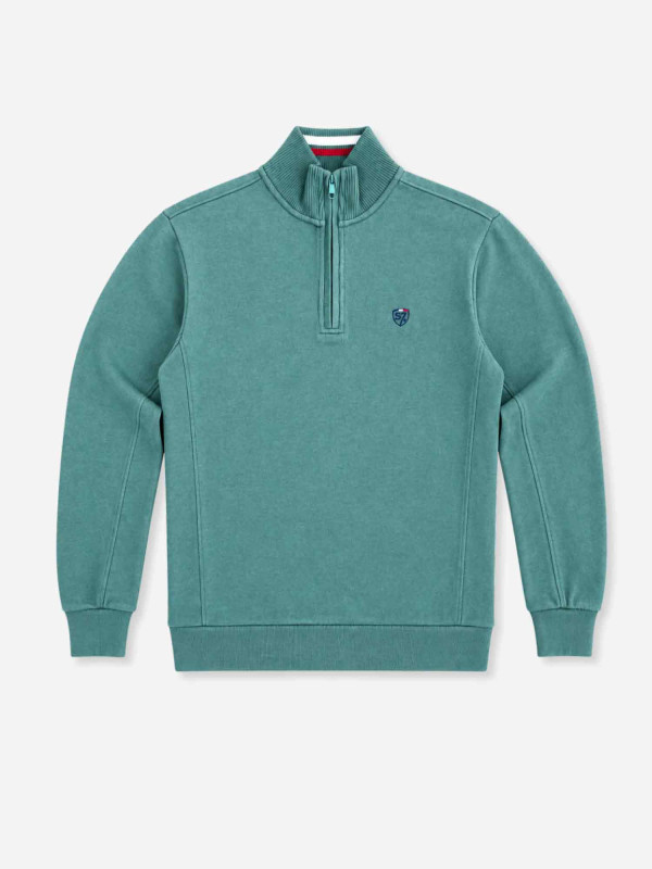 Sweat col montant zippé en maille coton toucher peau de pêche - Vert