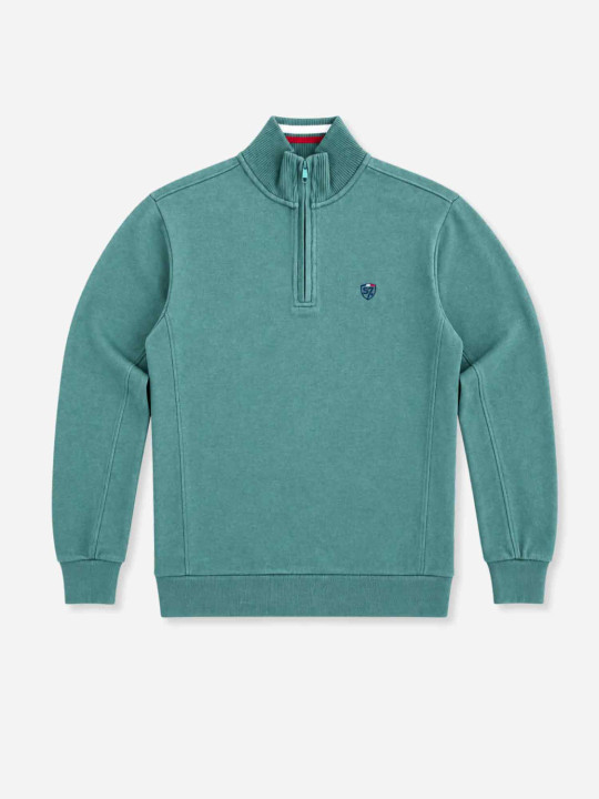 Sweat col montant zippé en maille coton toucher peau de pêche - Vert
