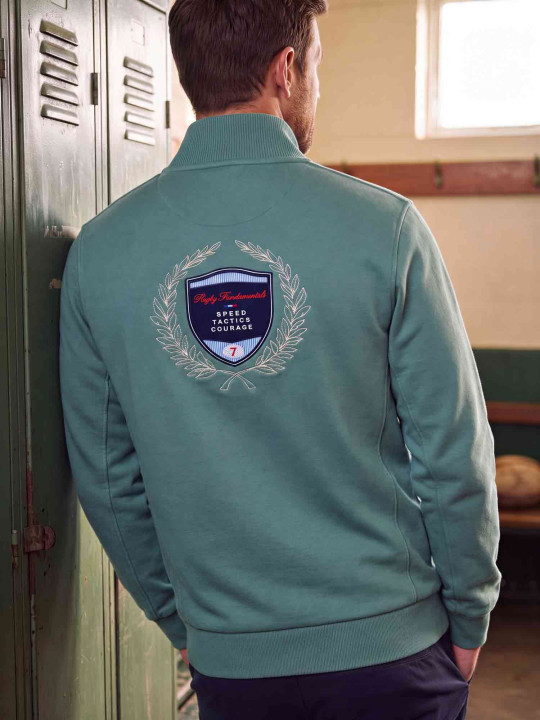 Sweat col montant zippé en maille coton toucher peau de pêche - Vert