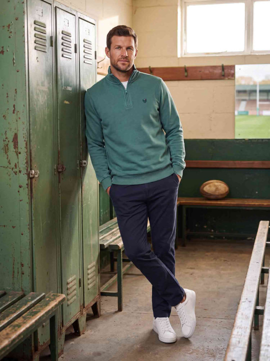 Sweat col montant zippé en maille coton toucher peau de pêche - Vert