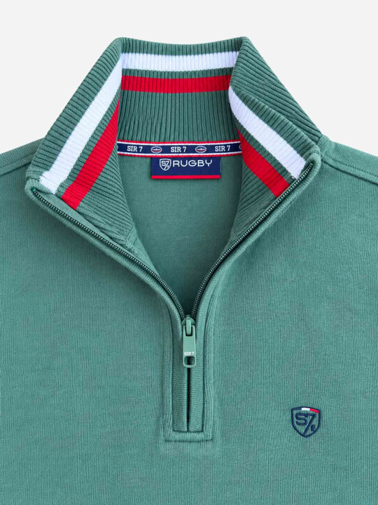 Sweat col montant zippé en maille coton toucher peau de pêche - Vert