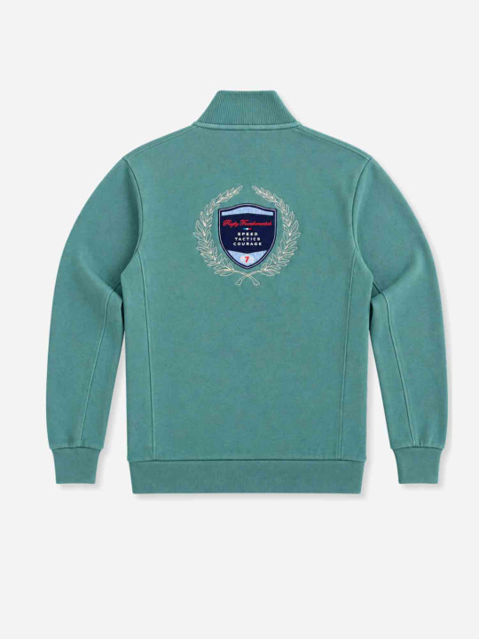 Sweat col montant zippé en maille coton toucher peau de pêche - Vert