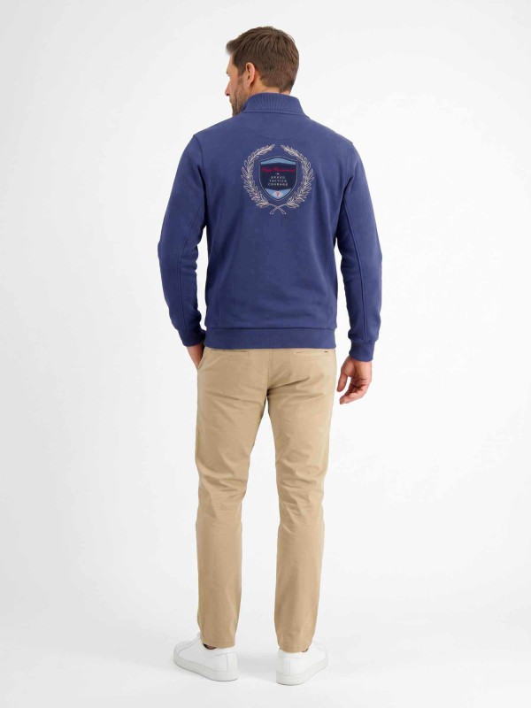 Sweat col montant zippé en maille coton effet peau de pêche - Bleu marine