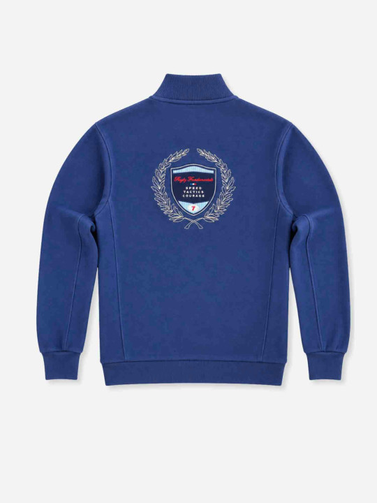Sweat col montant zippé en maille coton effet peau de pêche - Bleu marine