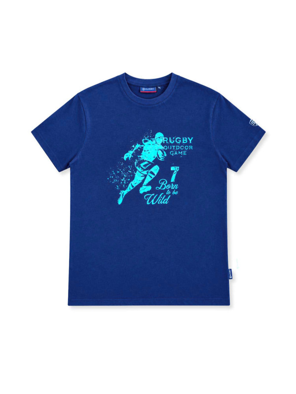 T-shirt col rond à manches courtes « Rugby outdoor - Born to be wild » - Bleu marine