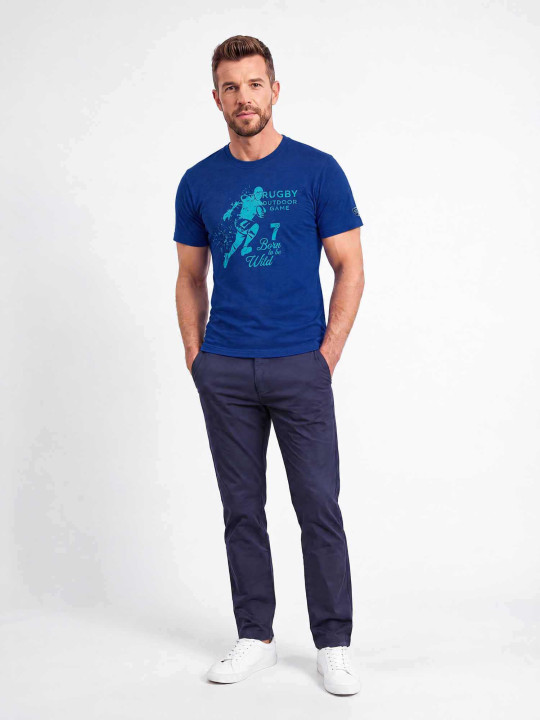T-shirt col rond à manches courtes « Rugby outdoor - Born to be wild » - Bleu marine