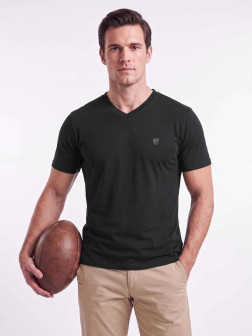 T-shirt brodé à col V et manches courtes S7 Rugby - Noir