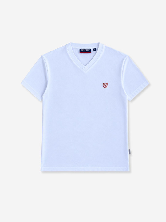 T-shirt brodé à col V et manches courtes S7 Rugby - Blanc