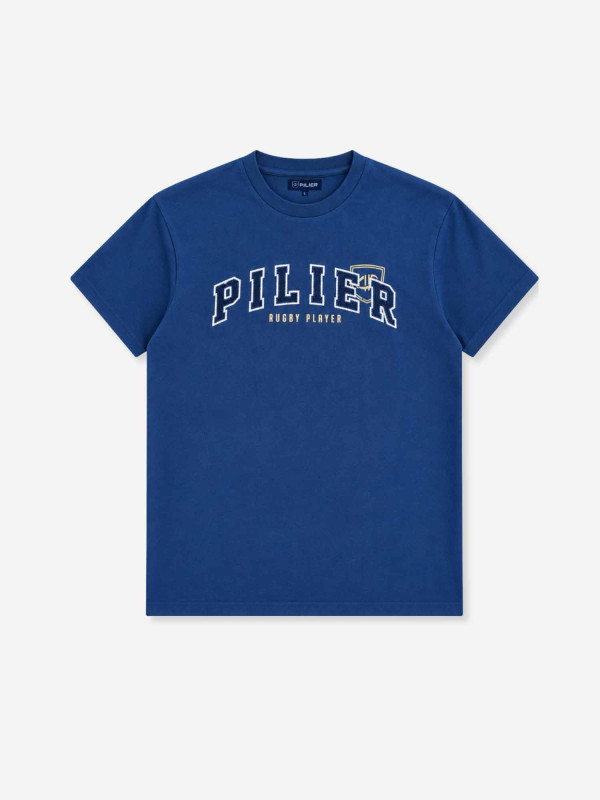 T-shirt grandes tailles brodé à manches courtes Pilier Rugby player – Bleu marine