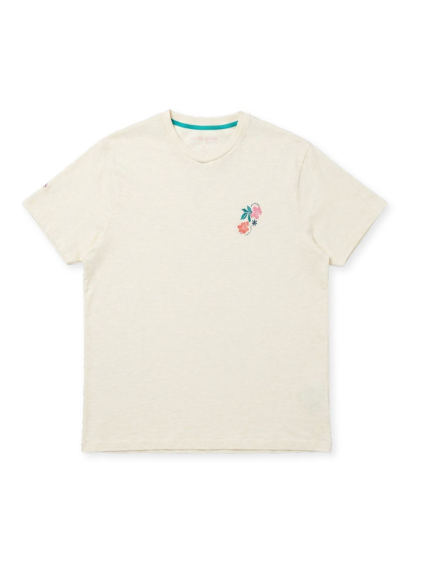 T-shirt coton imprimé poitrine et dos Beach Rugby - Écru