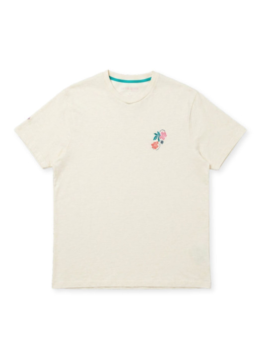T-shirt coton imprimé poitrine et dos Beach Rugby - Écru