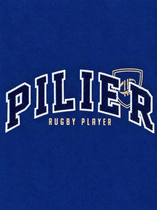 T-shirt grandes tailles brodé à manches courtes Pilier Rugby player – Bleu marine