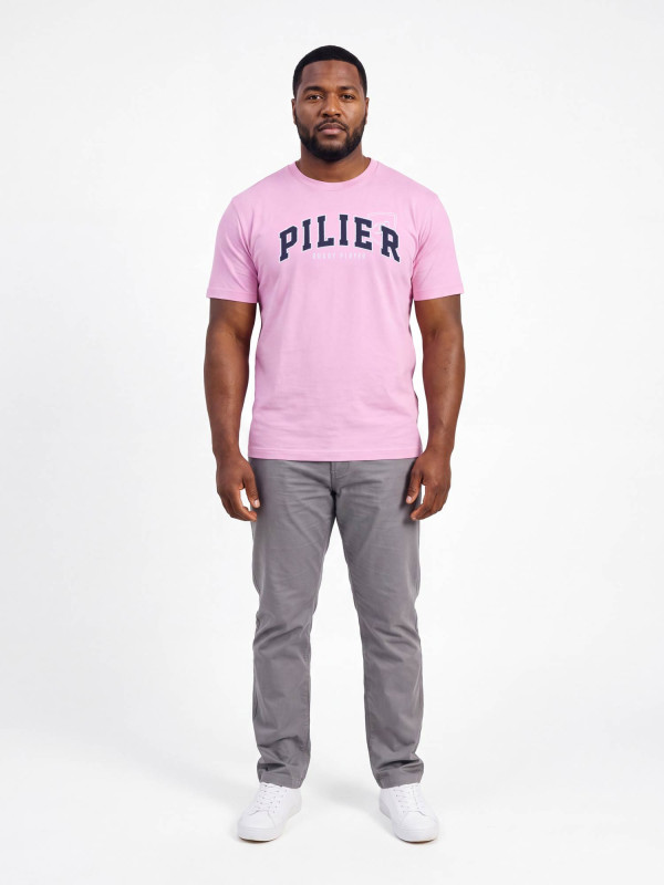 T-shirt grandes tailles brodé à manches courtes Pilier Rugby player - Rose