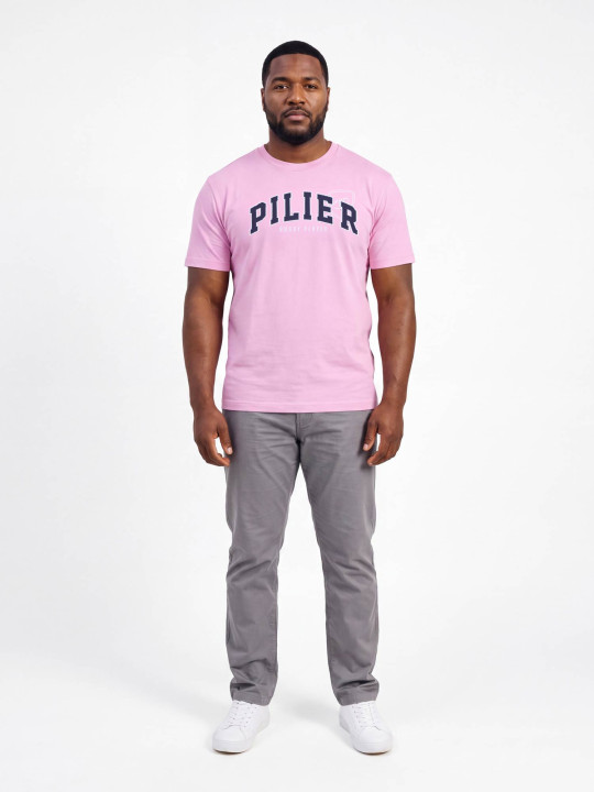 T-shirt grandes tailles brodé à manches courtes Pilier Rugby player - Rose