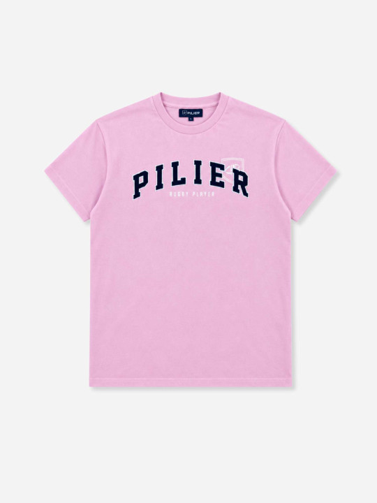 T-shirt grandes tailles brodé à manches courtes Pilier Rugby player - Rose