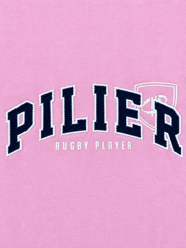 T-shirt grandes tailles brodé à manches courtes Pilier Rugby player - Rose