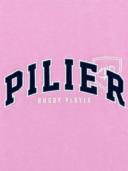 T-shirt grandes tailles brodé à manches courtes Pilier Rugby player - Rose