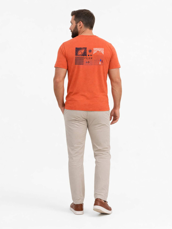 T-shirt grandes tailles imprimé à manches courtes et col V - Orange