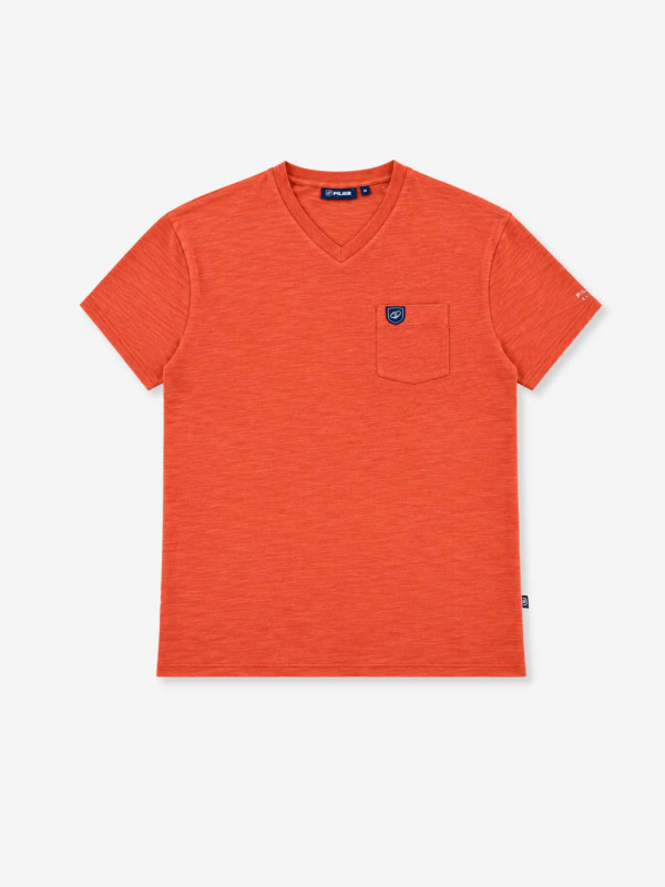 T-shirt grandes tailles imprimé à manches courtes et col V - Orange