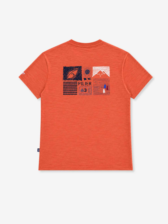 T-shirt grandes tailles imprimé à manches courtes et col V - Orange