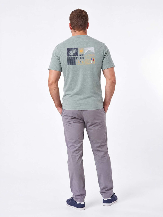 T-shirt grandes tailles imprimé à manches courtes et col V - Kaki