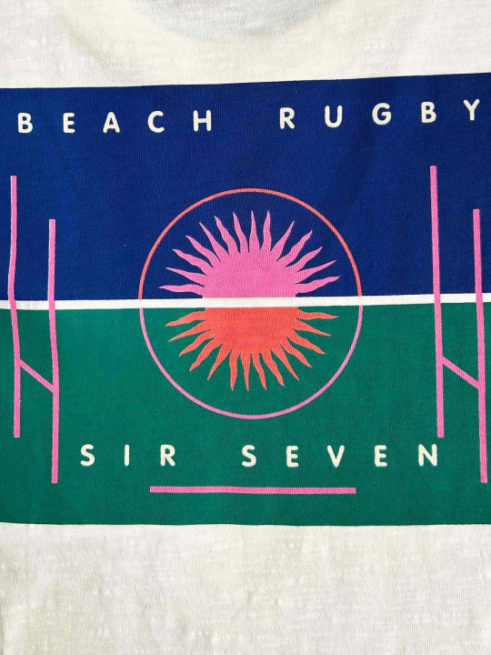 T-shirt coton imprimé poitrine et dos Beach Rugby - Écru