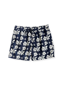 Short de bain à motifs hibiscus - Bleu marine et blanc